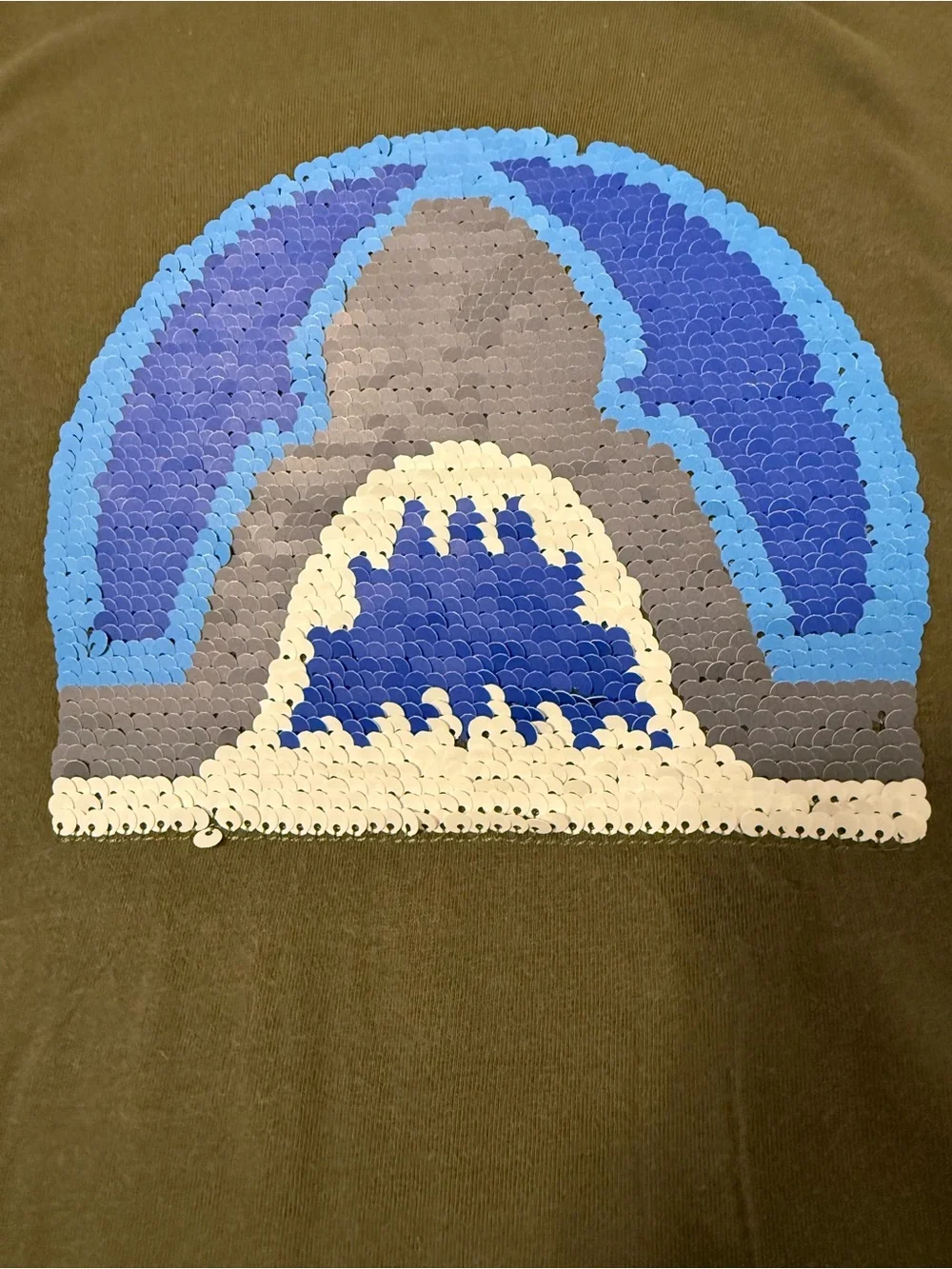 GAP Olive Green Tee with Yellow & Blue Embroidered Graphic